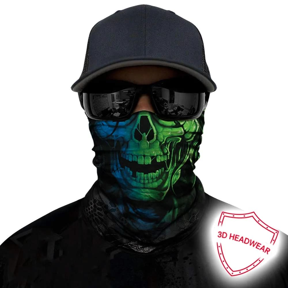 Obacle Green Blue Skull 3D Tube Face Mask for Dust, Wind & UV Protection - view 2