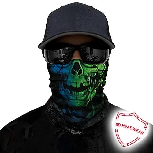 Obacle Green Blue Skull 3D Tube Face Mask for Dust, Wind & UV Protection thumbnail 2
