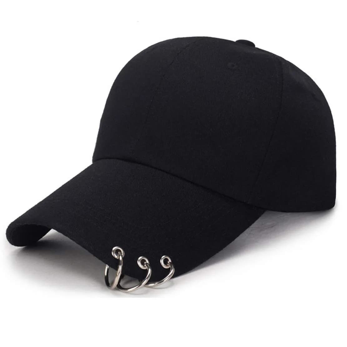 OVOY Black Kpop Hat Ring Baseball Cap with Adjustable Snapback | 9.4 cm (3.7 inch) Brim — Black