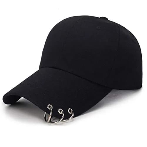OVOY Black Kpop Hat Ring Baseball Cap with Adjustable Snapback | 9.4 cm (3.7 inch) Brim thumbnail 1