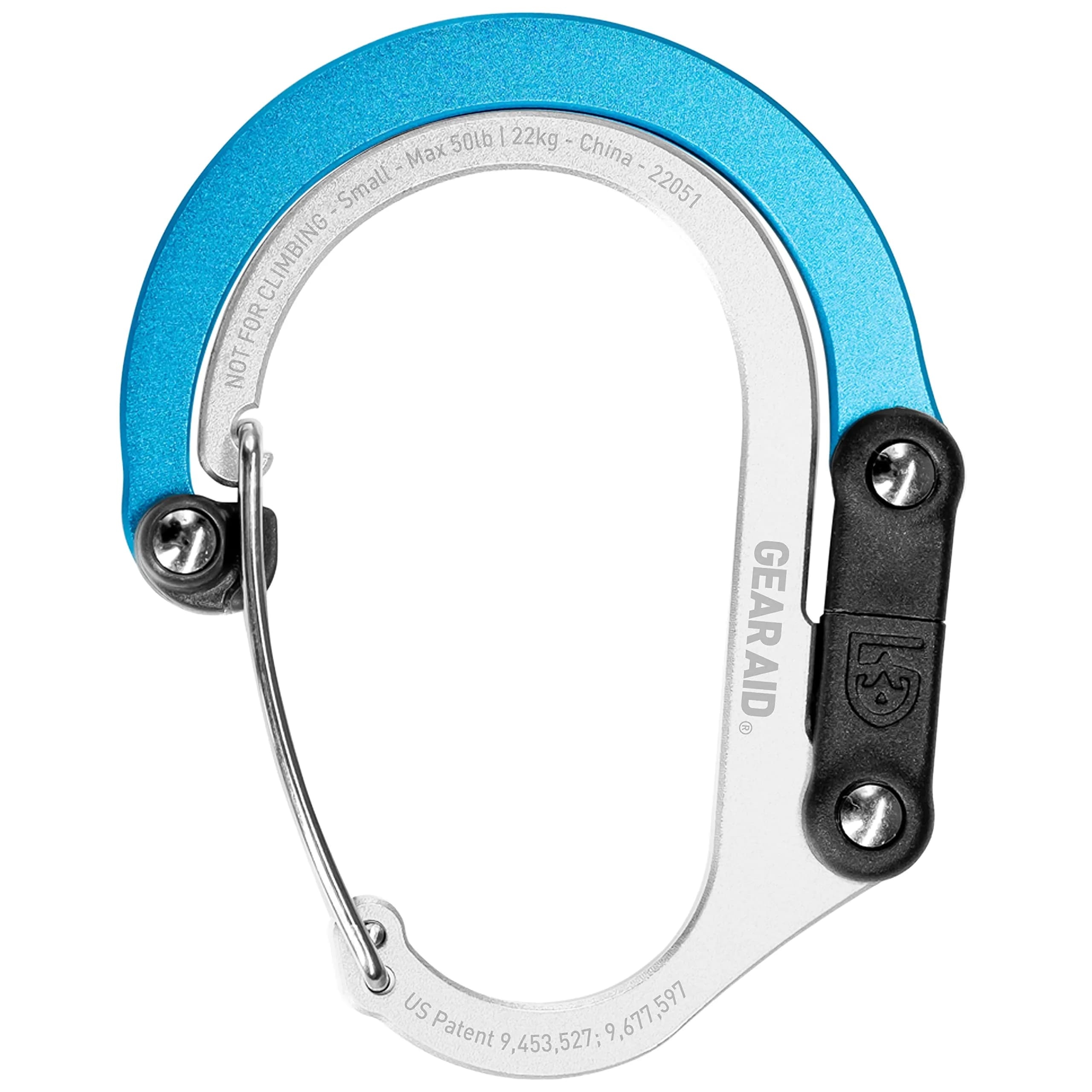 GEAR AID HEROCLIP Carabiner Clip and Hook (Small) for Purse, Stroller, Backpack | 50 lbs Capacity, 360° Rotation — Blue Steel