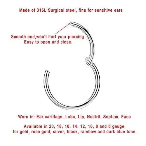 FANSING Silver Septum Hoop 16G 8mm | Hypoallergenic Cartilage Earring Hoops thumbnail 2