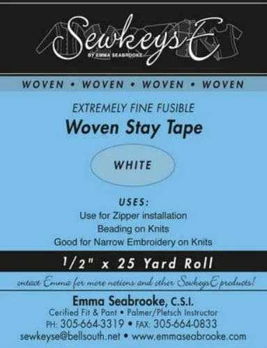 Field's Fabrics White - 1/2" Woven Stay Tape - 0.5" x 25 yards | Fusible Stabilizer for Sewing