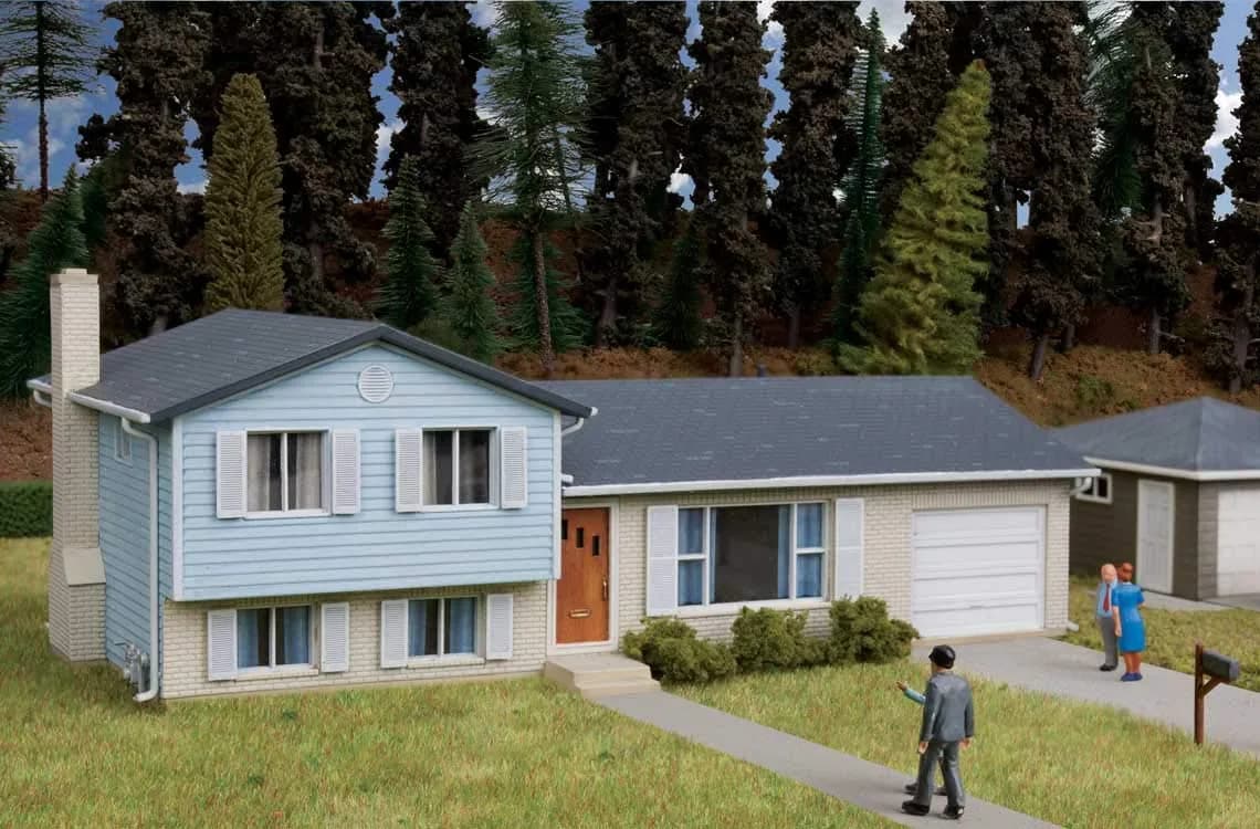Walthers Cornerstone Split-Level House 933-3794 HO Scale Model Railroad Structure Kit | Classic Postwar Suburban Design — Multi-colored