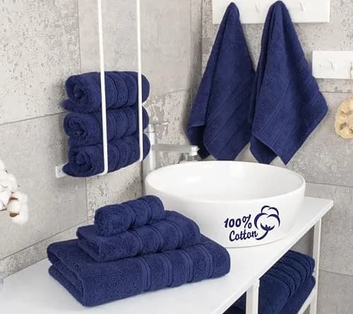 American Soft Linen 100% Cotton Turkish Towels 6 Piece Set | Luxury, Absorbent & Quick Dry Navy Blue thumbnail 2