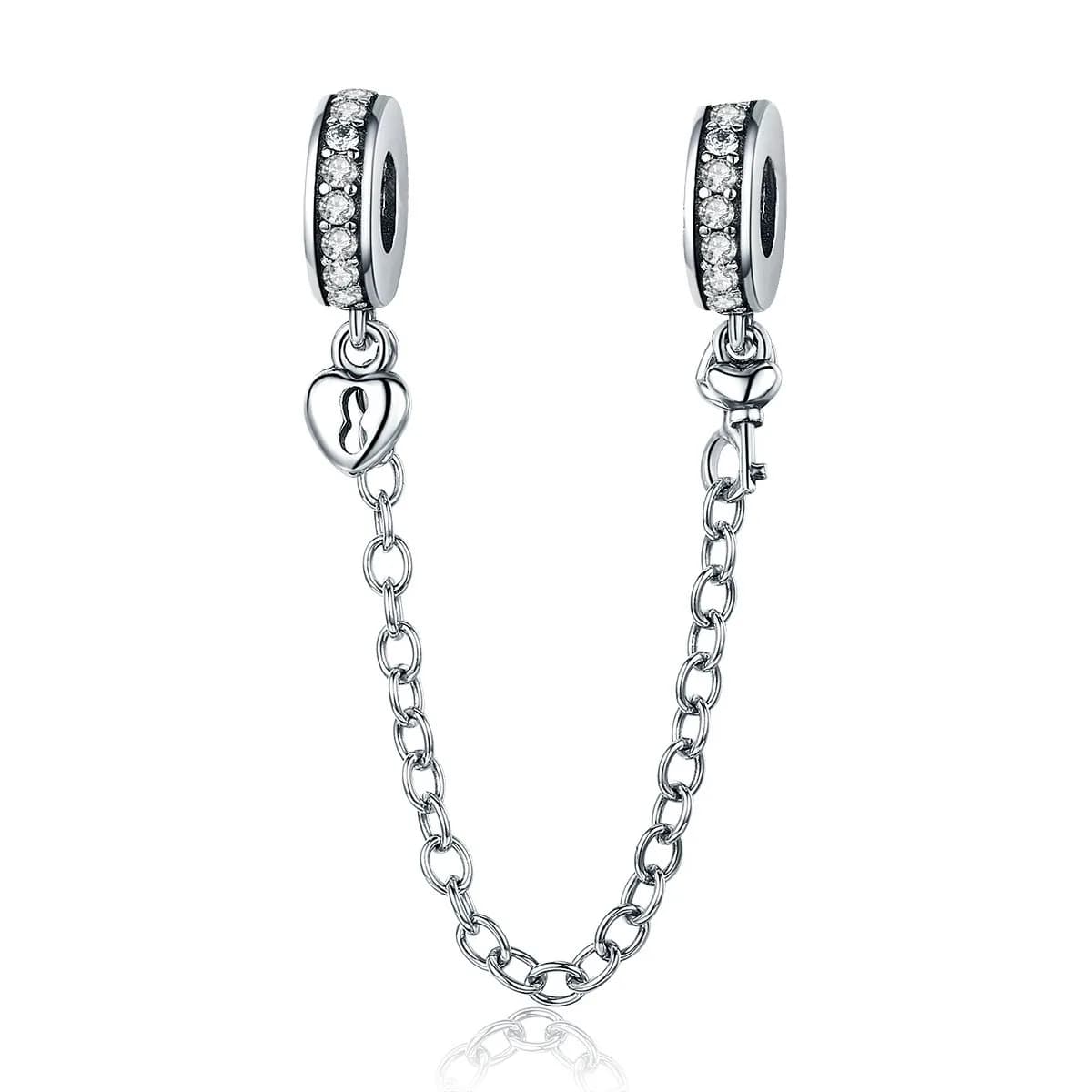 Eternalll Jewellery 925 Sterling Silver Safety Chain Charm Bead Love Heart Flower Snowflake Bow Clear CZ (70-120c)