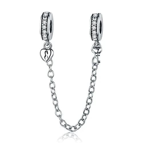 Eternalll Jewellery 925 Sterling Silver Safety Chain Charm Bead Love Heart Flower Snowflake Bow Clear CZ (70-120c) thumbnail 1