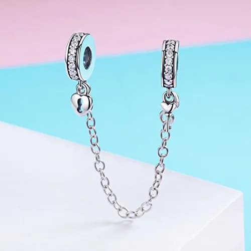 Eternalll Jewellery 925 Sterling Silver Safety Chain Charm Bead Love Heart Flower Snowflake Bow Clear CZ (70-120c) thumbnail 3