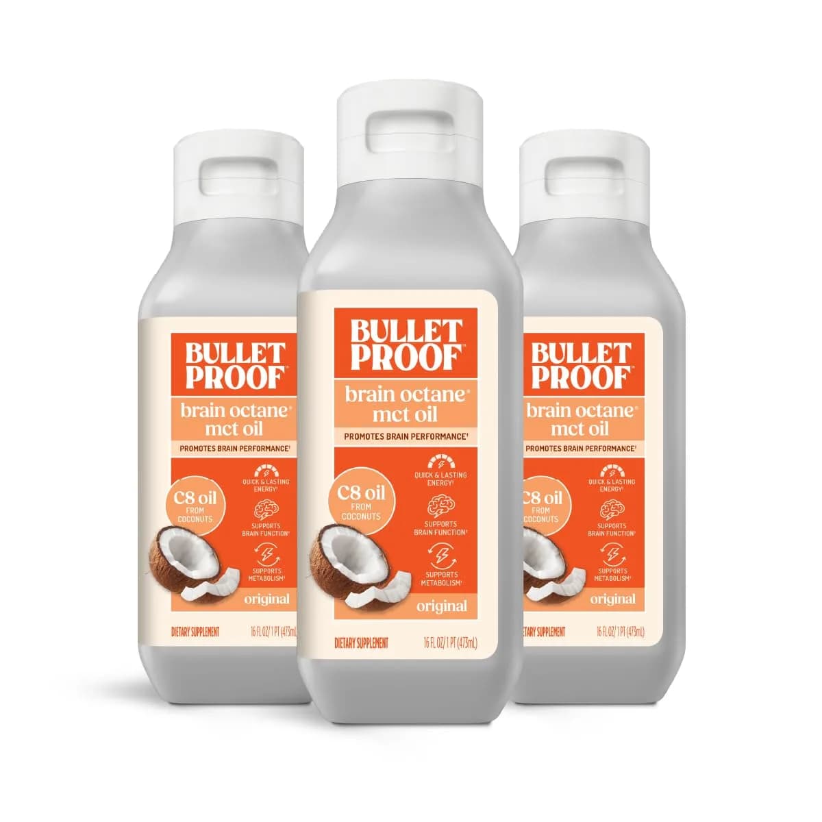 Bulletproof Brain Octane C8 MCT Oil 16 Ounce (Pack of 3) | Triple-Distilled Keto Energy Supplement - main product image
