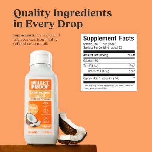 Bulletproof Brain Octane C8 MCT Oil 16 oz (3-Pack, 48 fl oz Total) | Pure Coconut C8 MCT for Ketogenic Energy thumbnail 5