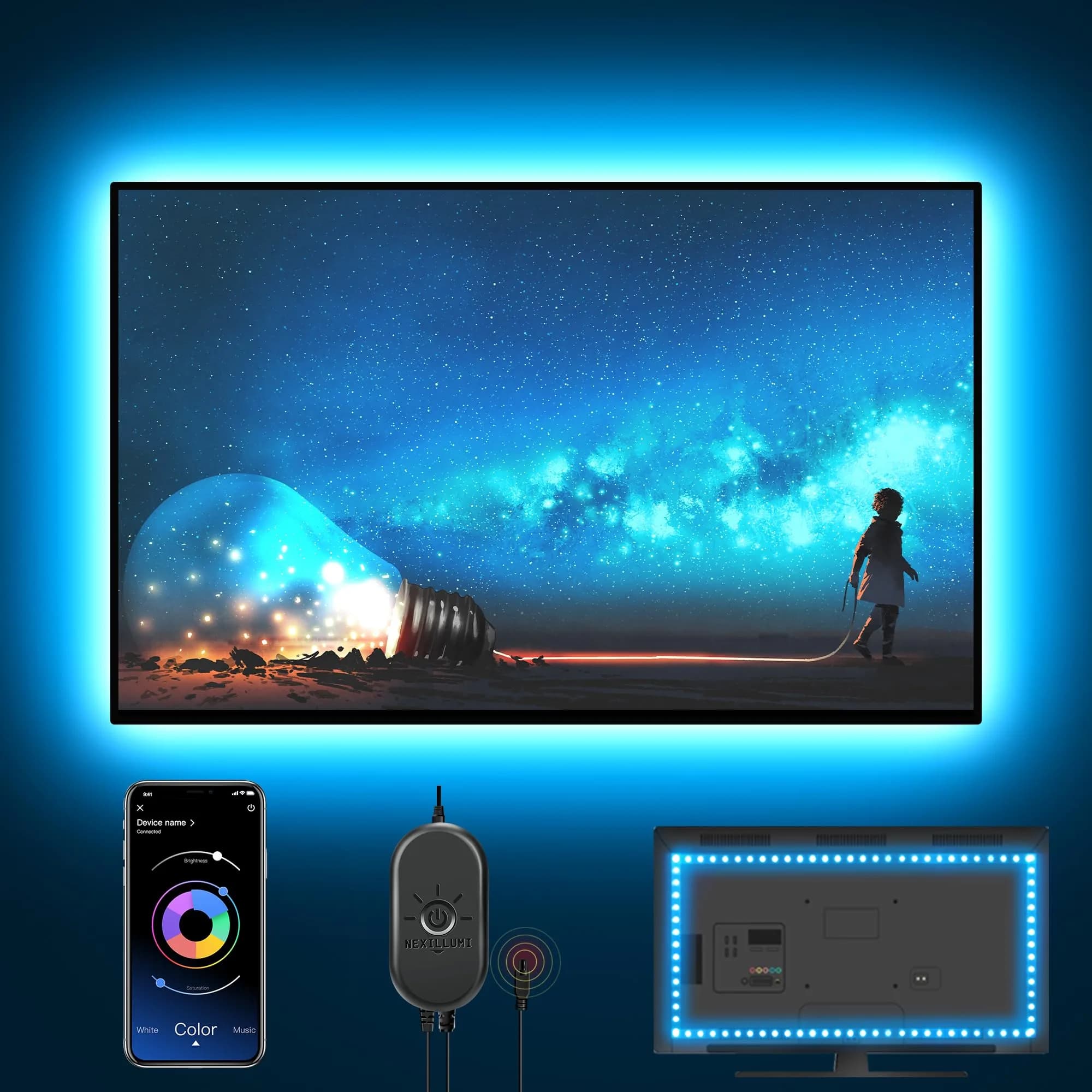 Nexillumi RGB LED Strip Lights 4.03 m (13.2 ft) | App & Remote Control for TV Backlight — 6.56ft for 24"-30" TV