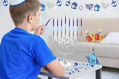 Israel Candle Dripless Hanukkah Candles 45 Purple Blue & Gold Frosted Stripes | 3/8” Diameter, 5.5” Long, 60+ Min Burn thumbnail 6