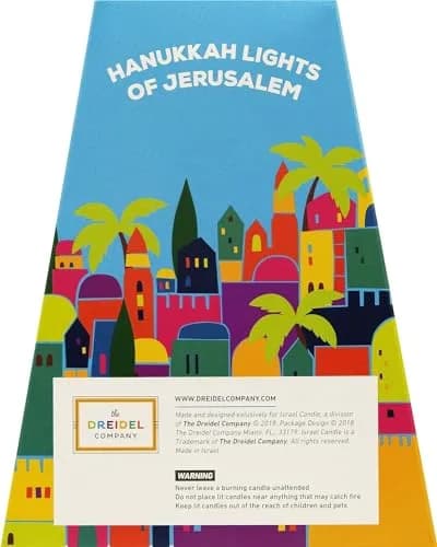 Israel Candle Dripless Hanukkah Candles 45 Purple Blue & Gold Frosted Stripes | 3/8” Diameter, 5.5” Long, 60+ Min Burn thumbnail 7