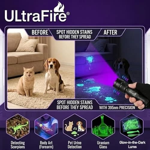 ULTRAFIRE WF-502B UV Blacklight Flashlight - Pack of 2 for Pet Stains & Leak Detection thumbnail 5