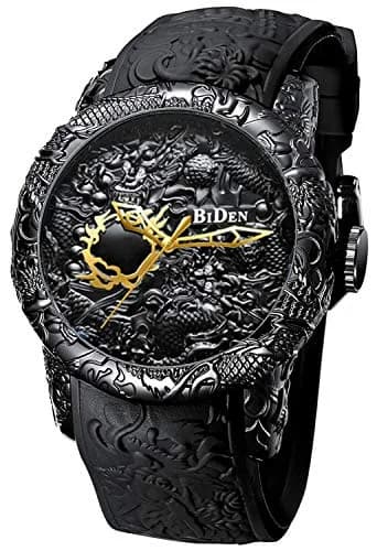 MASTOP Men's Fashion Big Dial 3D Sculpture Dragon Watch | Quartz Movement, 30M Water Resistance (Black) thumbnail 1