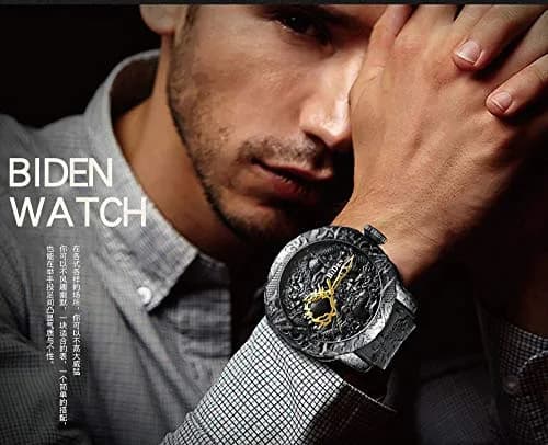 MASTOP Men's Fashion Big Dial 3D Sculpture Dragon Watch | Quartz Movement, 30M Water Resistance (Black) thumbnail 6