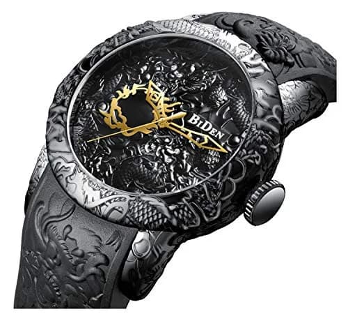 MASTOP Men's Fashion Big Dial 3D Sculpture Dragon Watch | Quartz Movement, 30M Water Resistance (Black) thumbnail 2