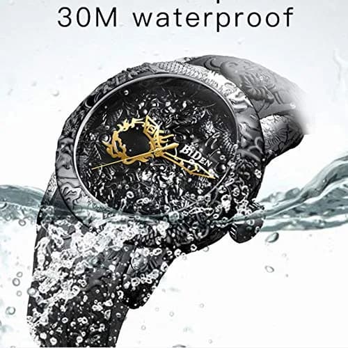 MASTOP Men's Fashion Big Dial 3D Sculpture Dragon Watch | Quartz Movement, 30M Water Resistance (Black) thumbnail 3