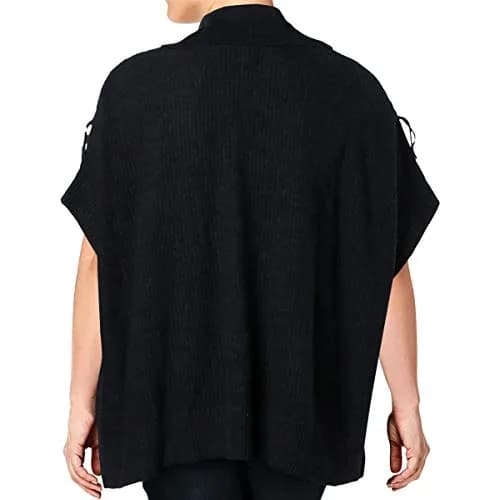 Anne Klein Fringe Turtleneck Poncho Sweater, Denim Heather, L/XL | Modern Ribbed Design with Fringe Detail thumbnail 2