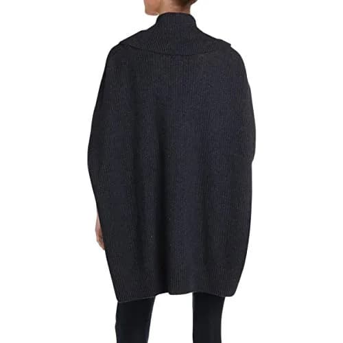 Anne Klein Fringe Turtleneck Poncho Sweater, Denim Heather, L/XL | Modern Ribbed Design with Fringe Detail thumbnail 3
