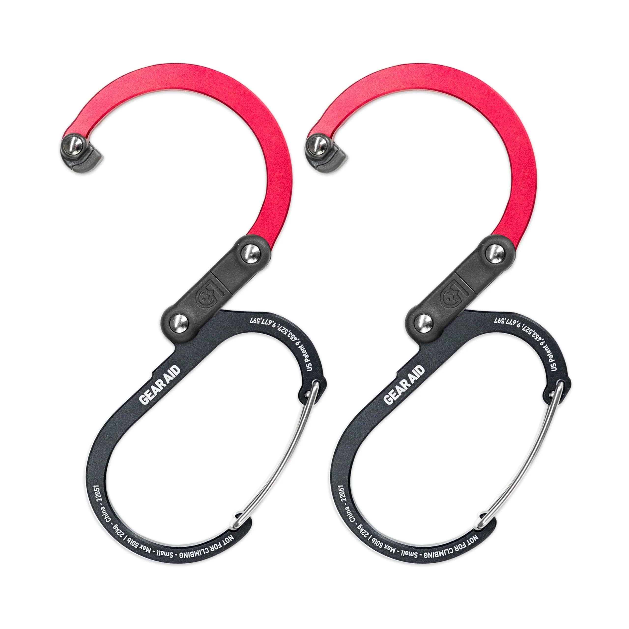 GEAR AID Heroclip Small Carabiner Clip and Hook 2-Pack (Black & Red) | Hangs Up to 50 lbs Securely - main product image