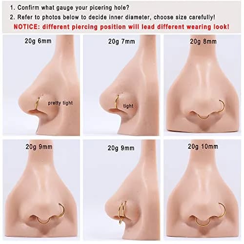 FANSING 18k Gold Plated Nose Hoop Ring 7mm (18 Gauge) | Hypoallergenic Surgical Steel Clicker thumbnail 5