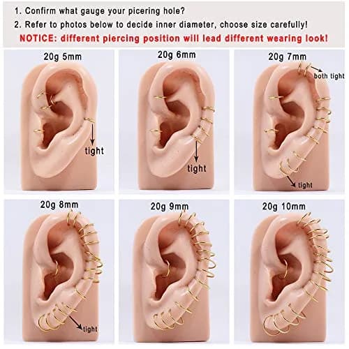 FANSING 18k Gold Plated Nose Hoop Ring 7mm (18 Gauge) | Hypoallergenic Surgical Steel Clicker thumbnail 6