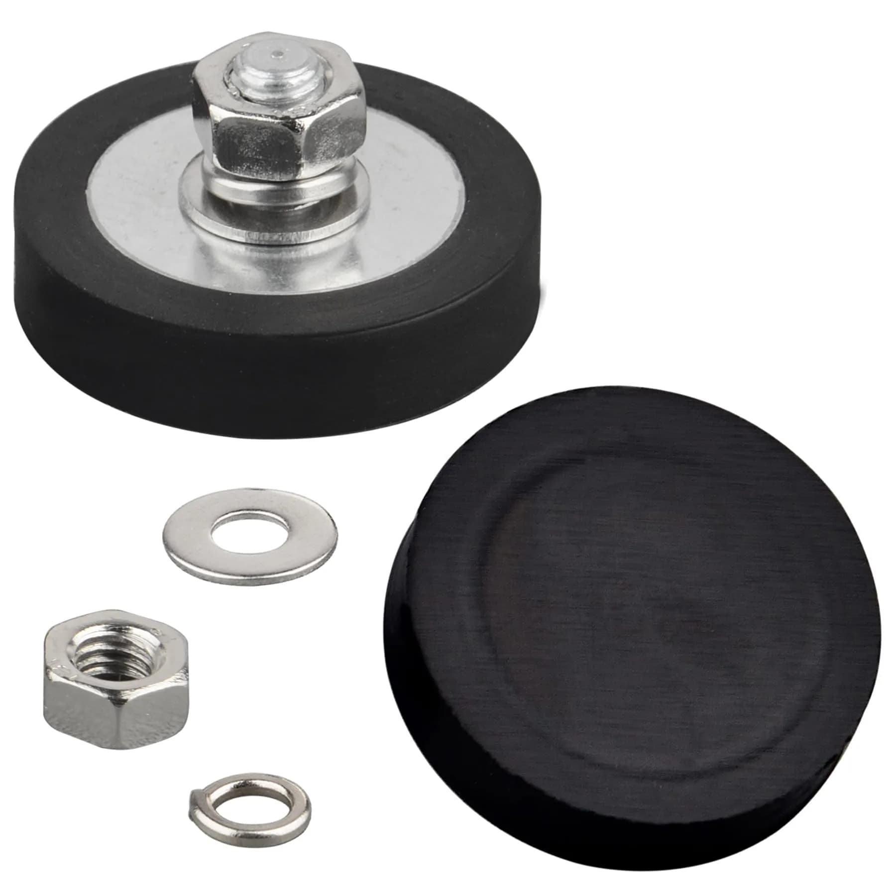 MUTUACTOR Rubber Coated Neodymium Disc Magnets with M6 Stud 32.8mm (1.295") x 7.7mm (0.303") | 40lb Vertical Pull Force (4-Pack) — 40lbs M6 Male 4pcs with rubber coating