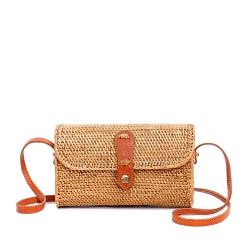 Novum Crafts Handmade Rattan Purse - Straw Wicker Crossbody Bag for Women | Tropical Bohemian Style (70-120 chars) thumbnail 1