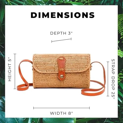 Novum Crafts Handmade Rattan Purse - Straw Wicker Crossbody Bag for Women | Tropical Bohemian Style (70-120 chars) thumbnail 6