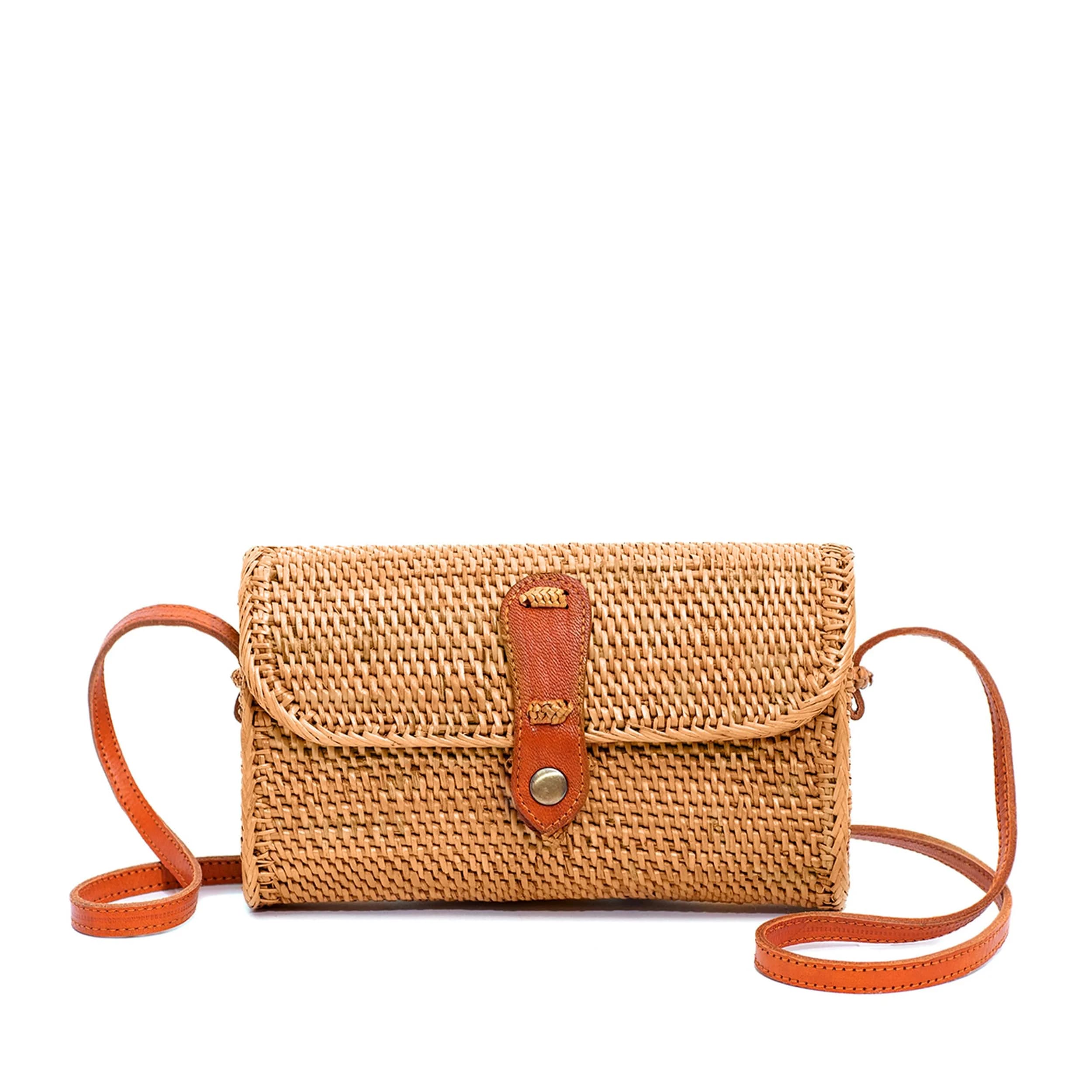 Novum Crafts Handmade Rattan Purse - Straw Wicker Crossbody Bag for Women | Tropical Bohemian Style (70-120 chars)