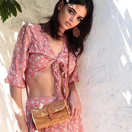 Novum Crafts Handmade Rattan Purse - Straw Wicker Crossbody Bag for Women | Tropical Bohemian Style (70-120 chars) thumbnail 2