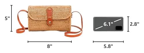 Novum Crafts Handmade Rattan Purse - Straw Wicker Crossbody Bag for Women | Tropical Bohemian Style (70-120 chars) thumbnail 3
