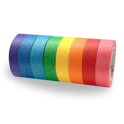 JONYEE Colored Masking Tape 8 Rolls | 2.54 cm (1 Inch) x 15 m (49.2 ft) Biodegradable Crepe Paper Tape thumbnail 1