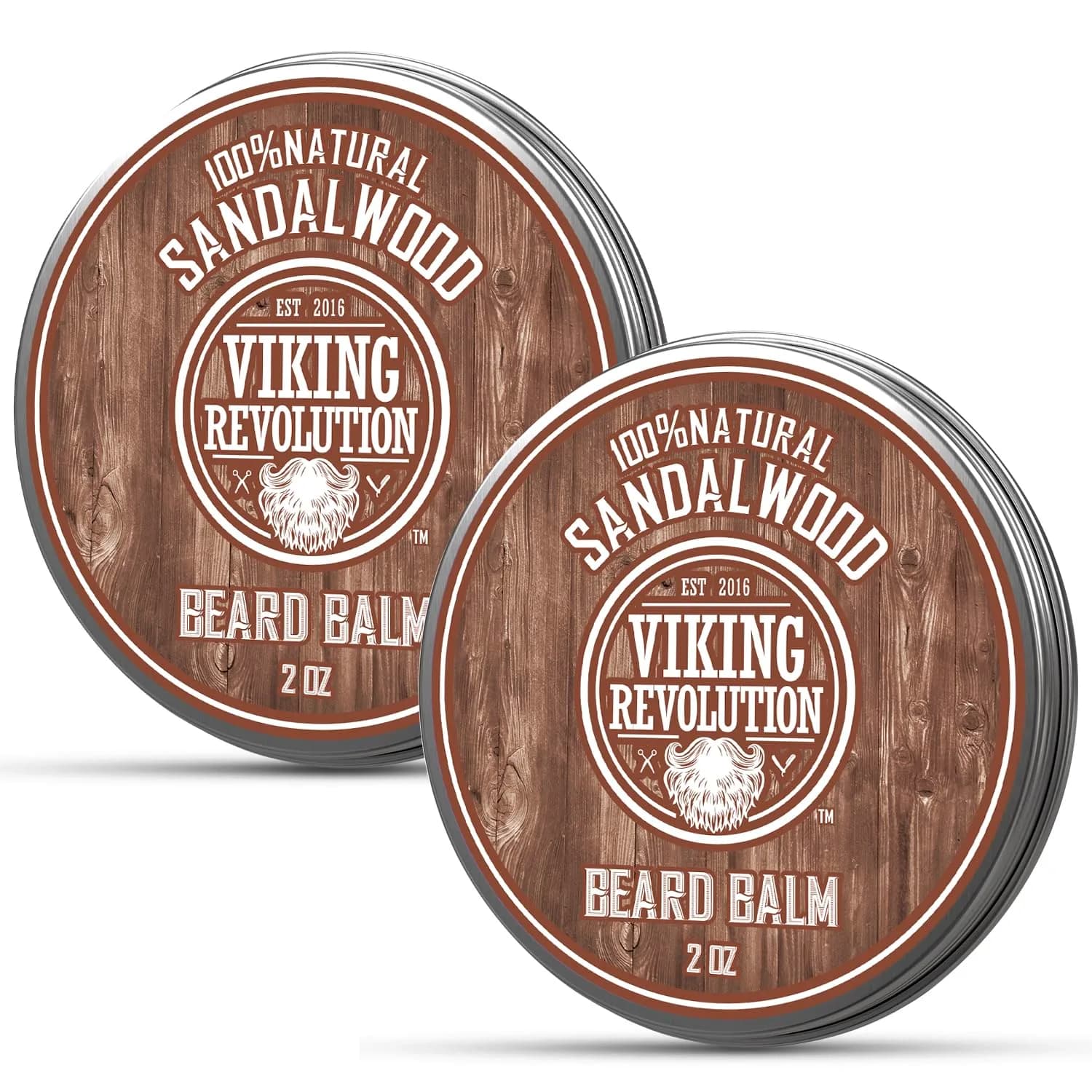 Viking Revolution Sandalwood Beard Balm - Beard Butter with Argan Oil, Beard Softener for Men with Jojoba Oil - Beard Moisturizer for Men with Beeswax - Beard Wax for Men (4 oz total, 2 x 2 oz) - main product image
