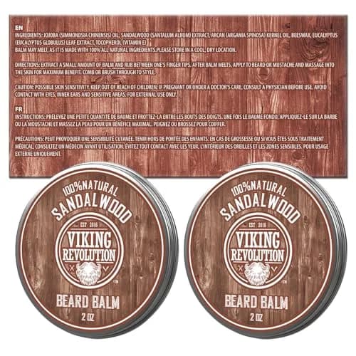 Viking Revolution Sandalwood Beard Balm - Beard Butter with Argan Oil, Beard Softener for Men with Jojoba Oil - Beard Moisturizer for Men with Beeswax - Beard Wax for Men (4 oz total, 2 x 2 oz) thumbnail 5