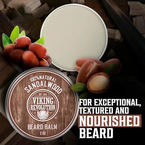 Viking Revolution Sandalwood Beard Balm - Beard Butter with Argan Oil, Beard Softener for Men with Jojoba Oil - Beard Moisturizer for Men with Beeswax - Beard Wax for Men (4 oz total, 2 x 2 oz) thumbnail 6