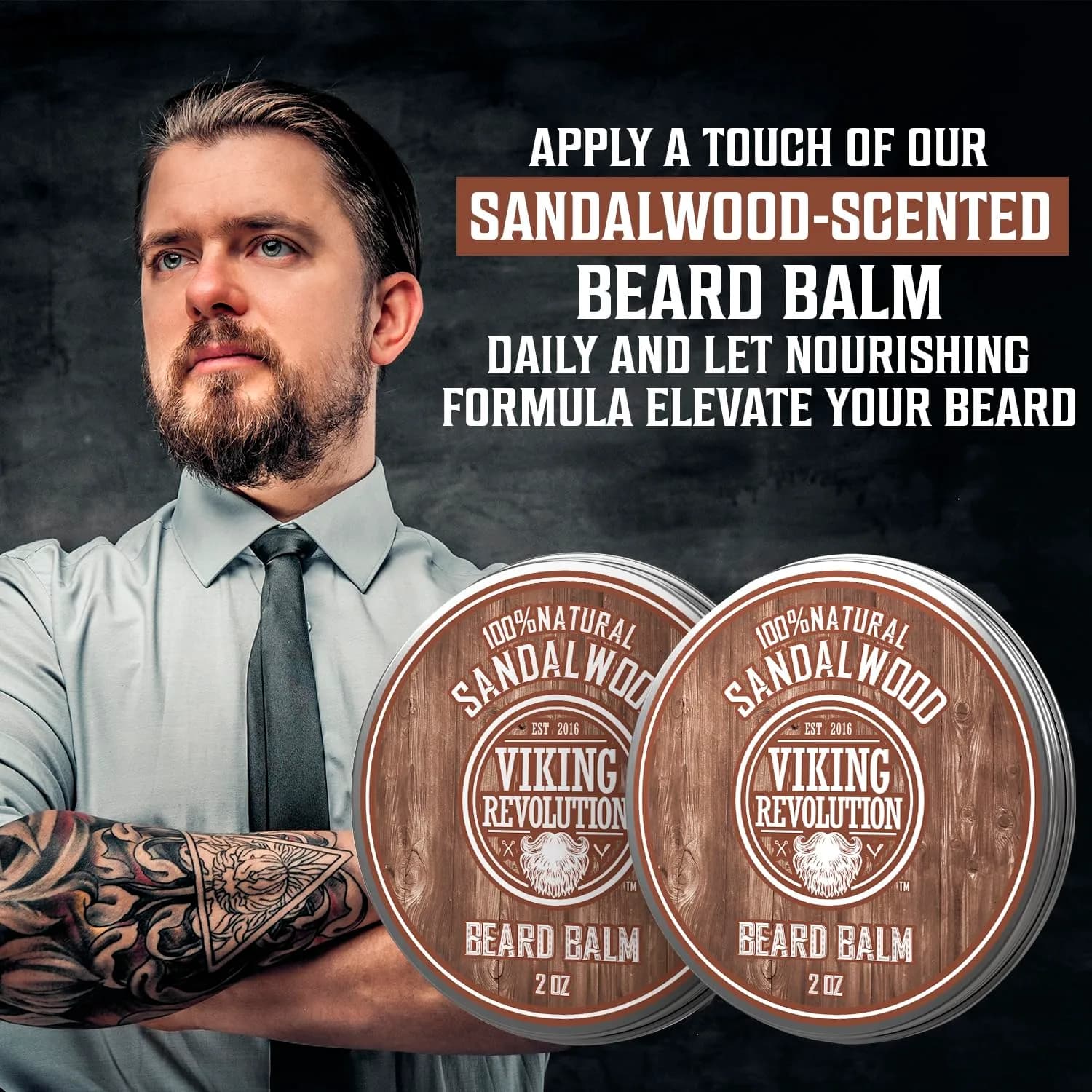 Viking Revolution Sandalwood Beard Balm - Beard Butter with Argan Oil, Beard Softener for Men with Jojoba Oil - Beard Moisturizer for Men with Beeswax - Beard Wax for Men (4 oz total, 2 x 2 oz) - view 7
