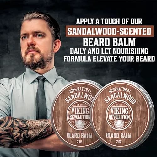 Viking Revolution Sandalwood Beard Balm - Beard Butter with Argan Oil, Beard Softener for Men with Jojoba Oil - Beard Moisturizer for Men with Beeswax - Beard Wax for Men (4 oz total, 2 x 2 oz) thumbnail 7