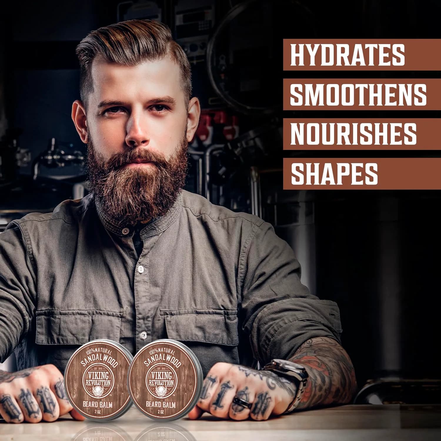 Viking Revolution Sandalwood Beard Balm - Beard Butter with Argan Oil, Beard Softener for Men with Jojoba Oil - Beard Moisturizer for Men with Beeswax - Beard Wax for Men (4 oz total, 2 x 2 oz) - view 2