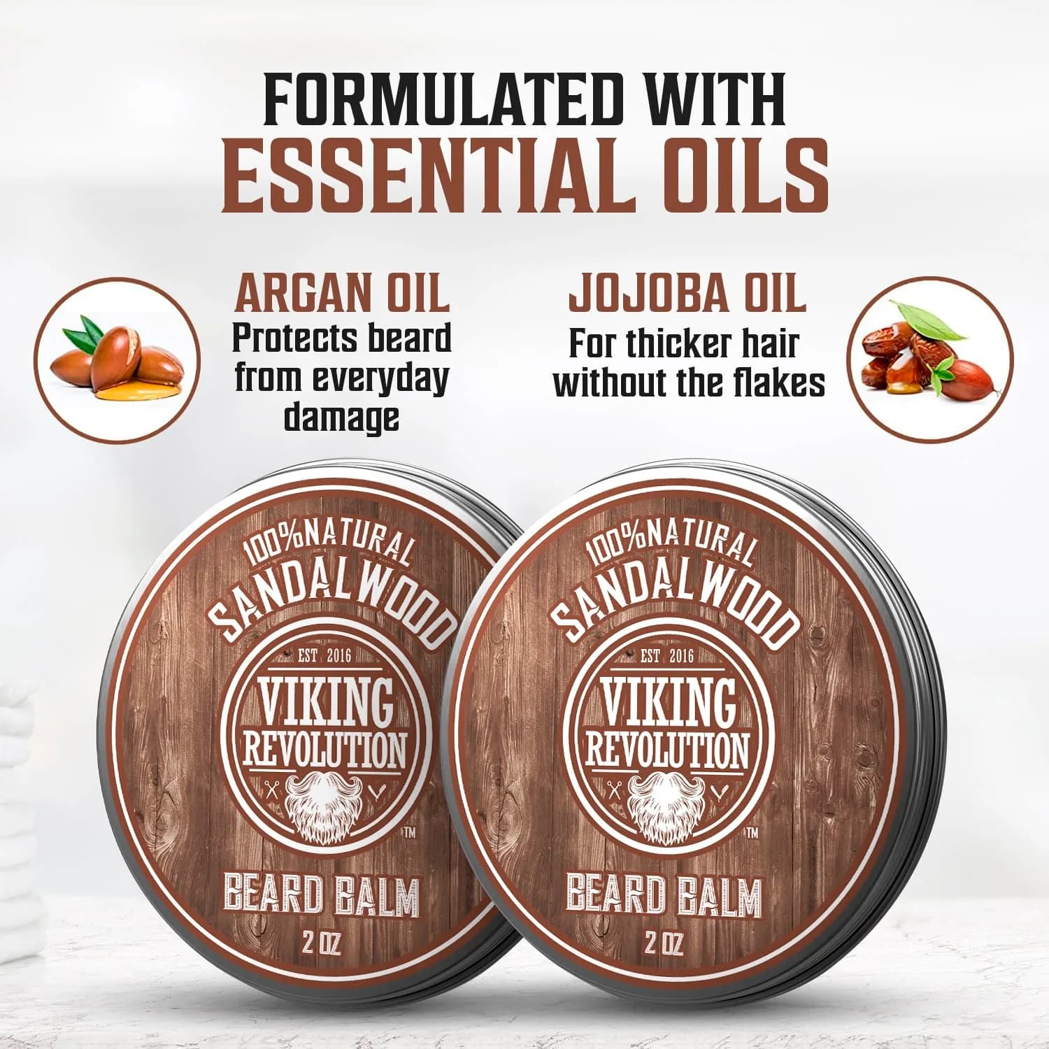 Viking Revolution Sandalwood Beard Balm - Beard Butter with Argan Oil, Beard Softener for Men with Jojoba Oil - Beard Moisturizer for Men with Beeswax - Beard Wax for Men (4 oz total, 2 x 2 oz) - view 3