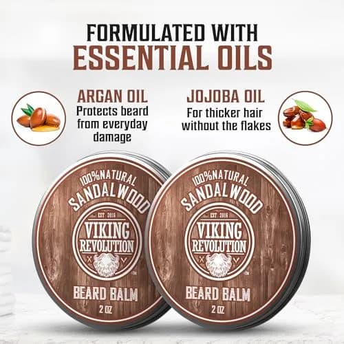 Viking Revolution Sandalwood Beard Balm - Beard Butter with Argan Oil, Beard Softener for Men with Jojoba Oil - Beard Moisturizer for Men with Beeswax - Beard Wax for Men (4 oz total, 2 x 2 oz) thumbnail 3