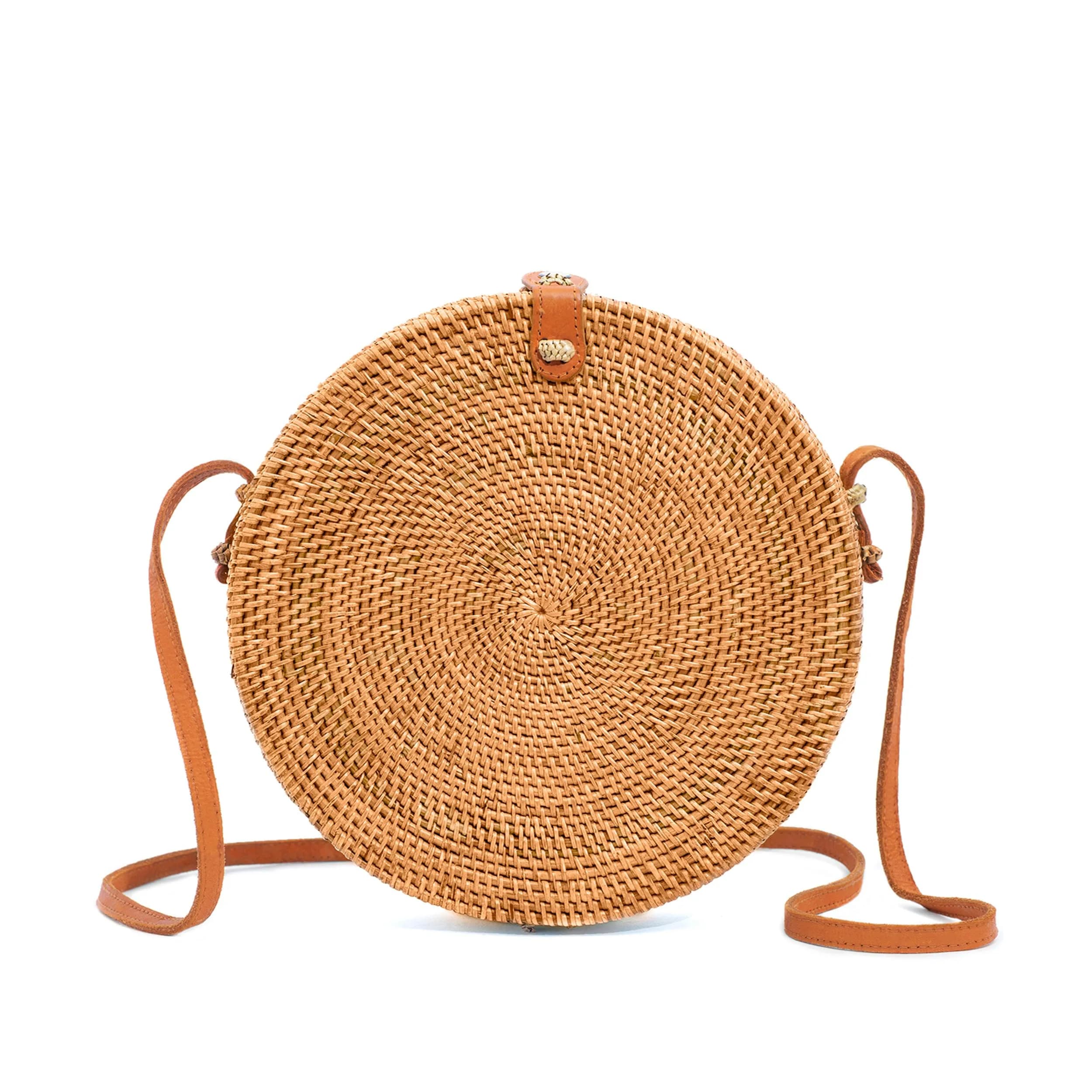 Novum Crafts Handmade Rattan Purse - Straw Wicker Crossbody Bag for Women | Tropical Bohemian Style (70-120 chars) — Brown Big