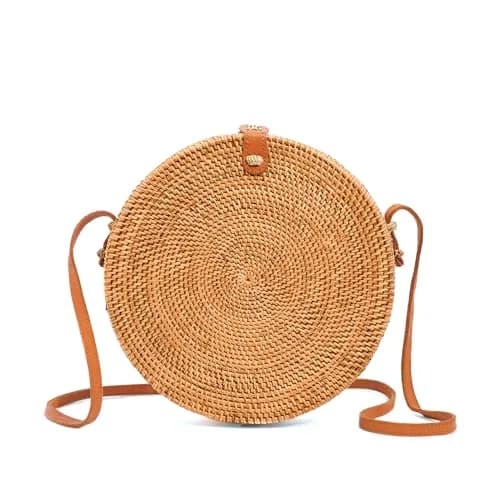 Novum Crafts Handmade Rattan Purse - Straw Wicker Crossbody Bag for Women | Tropical Bohemian Style (70-120 chars) thumbnail 1
