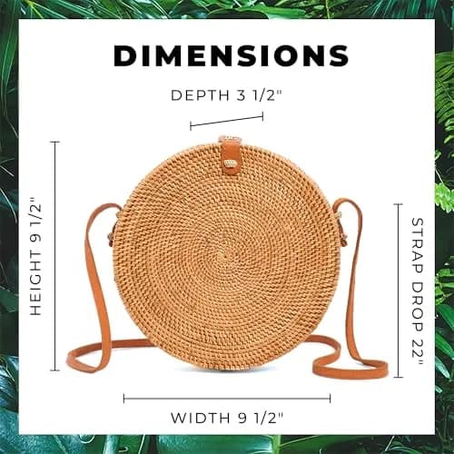 Novum Crafts Handmade Rattan Purse - Straw Wicker Crossbody Bag for Women | Tropical Bohemian Style (70-120 chars) thumbnail 4