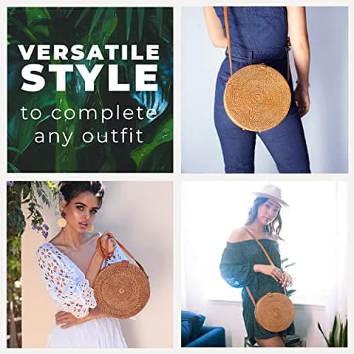 Novum Crafts Handmade Rattan Purse - Straw Wicker Crossbody Bag for Women | Tropical Bohemian Style (70-120 chars) thumbnail 6
