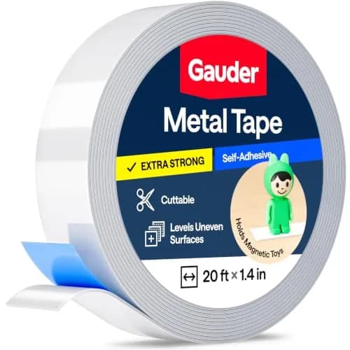 GAUDER Self-Adhesive Metal Tape 609.6 cm (20 ft) x 3.56 cm (1.4 in) | Holds Magnets & Tonie Figures on Walls thumbnail 1
