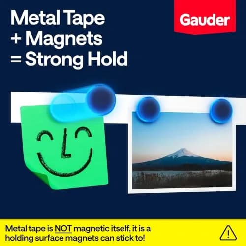 GAUDER Self-Adhesive Metal Tape 609.6 cm (20 ft) x 3.56 cm (1.4 in) | Holds Magnets & Tonie Figures on Walls thumbnail 3