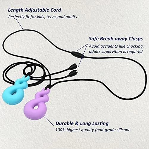 MaberryTech Direct Chew Necklace 4 Piece Set | Safe Silicone Chewy Sensory Toy for Kids thumbnail 4