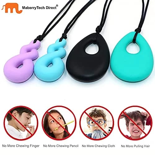 MaberryTech Direct Chew Necklace 4 Piece Set | Safe Silicone Chewy Sensory Toy for Kids thumbnail 5